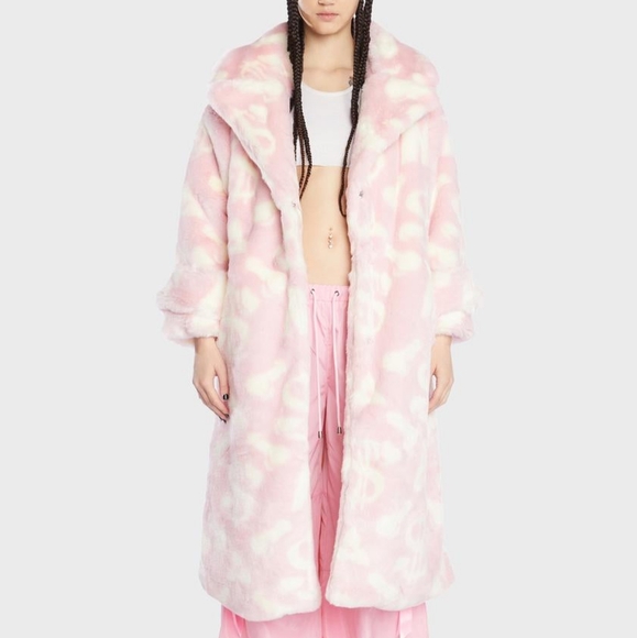 Dolls Kill Jackets & Blazers - Dolls Kill Pink Dollar Faux Fur Coat